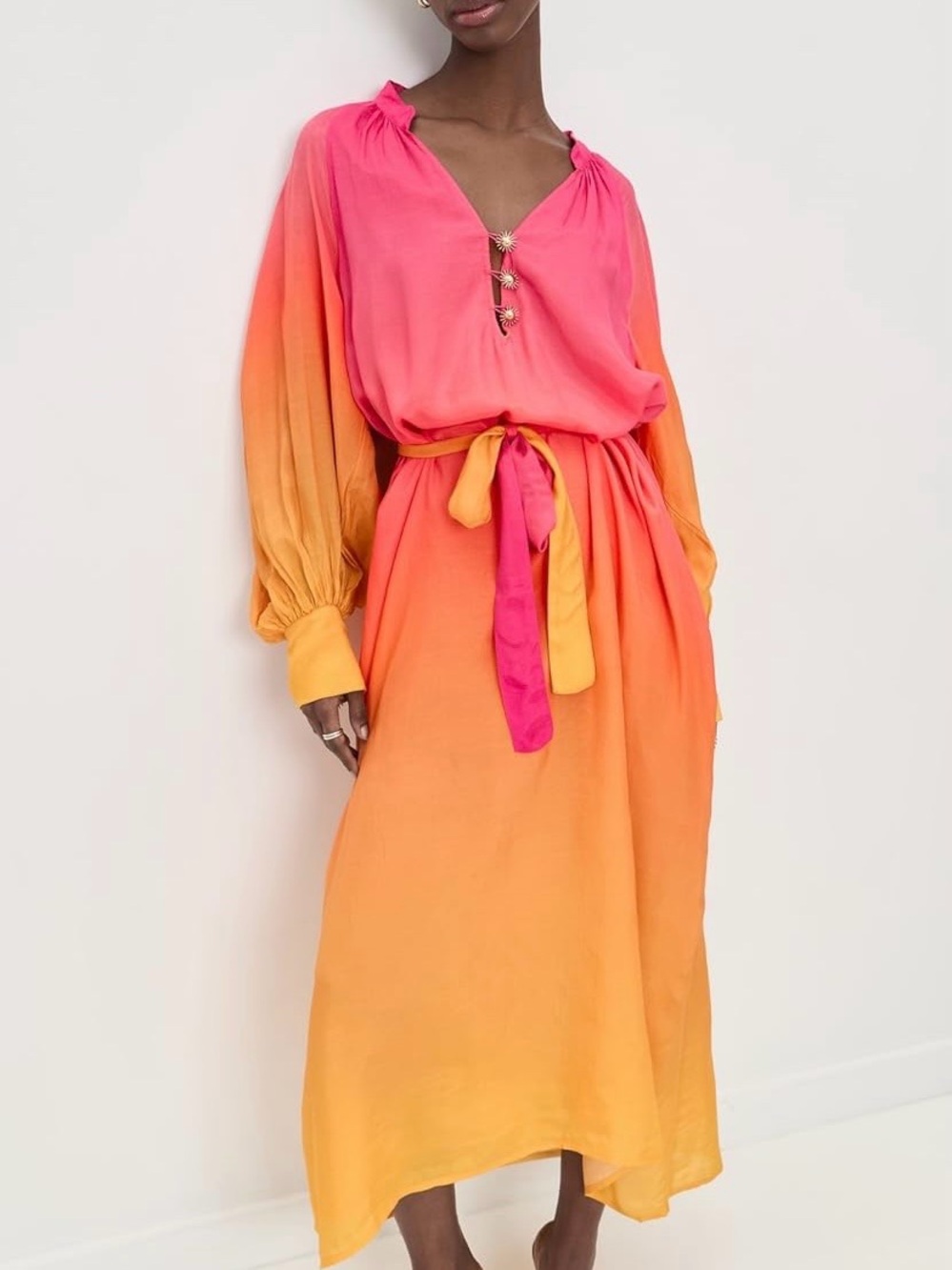 NWT SUNDRESS Angie Long Dress Ombre Pink Orange Yellow Maxi One Size